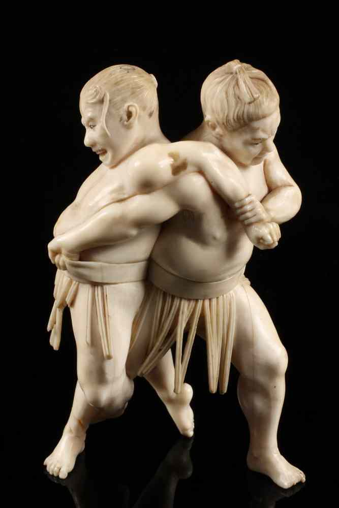 Appraisal: IVORY OKIMONO - th c Japanese Solid Ivory Okimono Sculpture