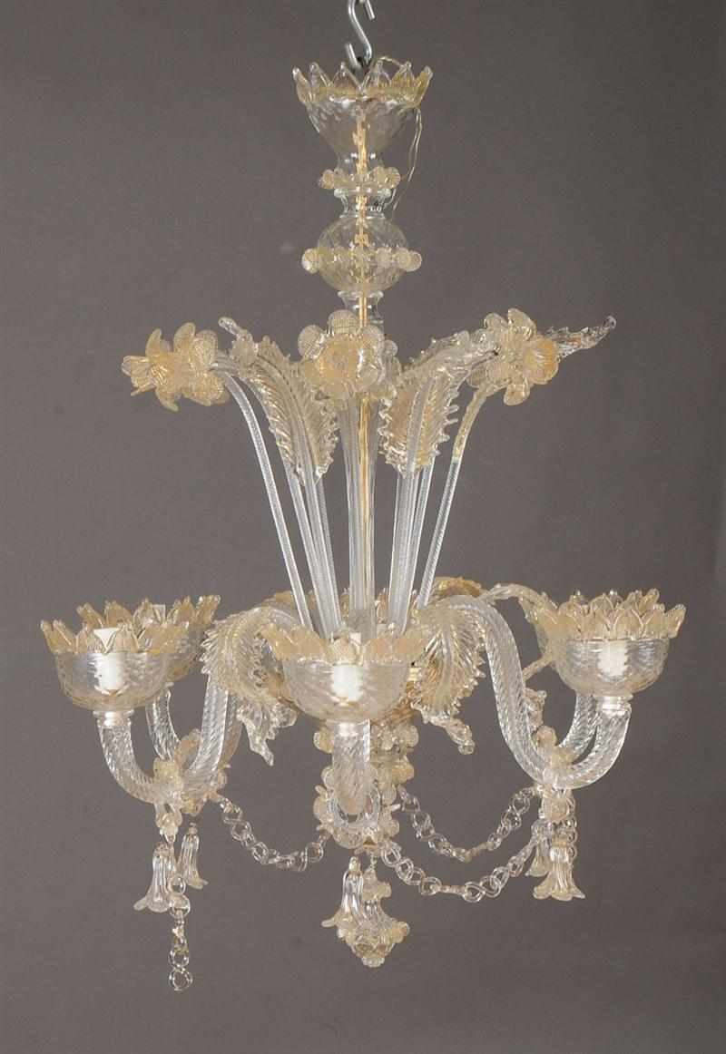 Appraisal: VENETIAN GLASS SIX-LIGHT CHANDELIER The segmented stem supporting the spiral