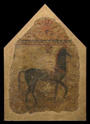 Appraisal: GREEK FRESCO PAINTING Of a warrior mounted on horseback with