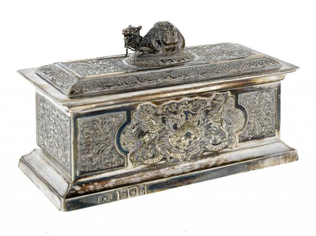 Appraisal: A VICTORIAN SILVER MINIATURE CASKET AND COVER with silver electrotype