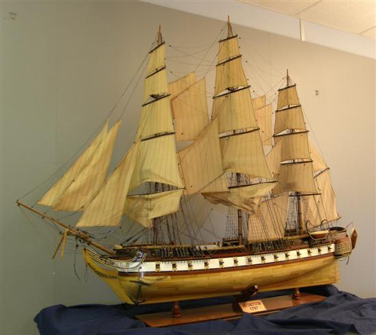 Appraisal: Wooden scale model of USS Constitution modern on stand with