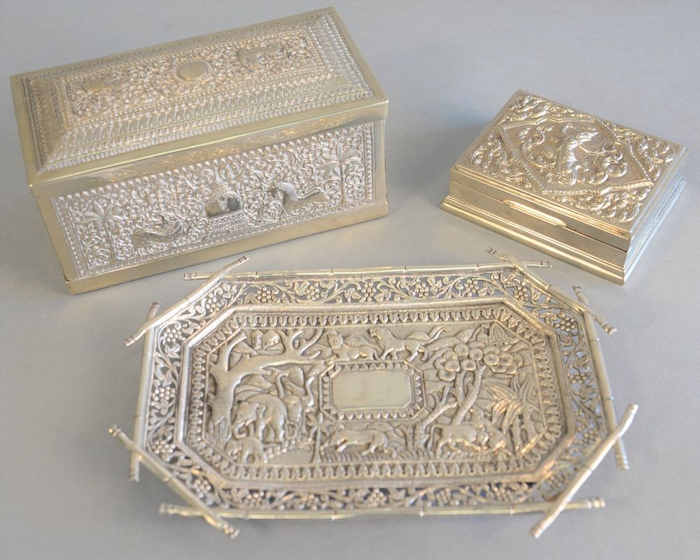 Appraisal: Group of three Indian silver pieces to include silver box