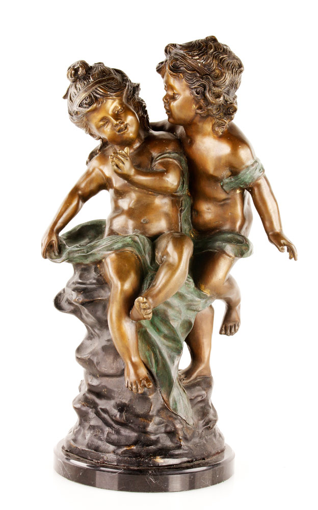 Appraisal: - Two Cherubs Bronzed Metal Statue of two cherubs bronzed