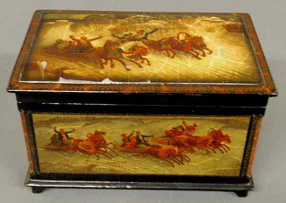 Appraisal: Large Russian lacquerware box The top and front decorated with