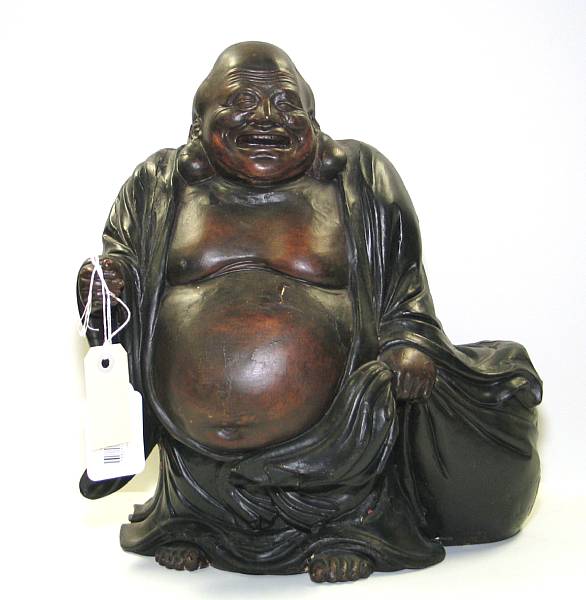 Appraisal: A lacquered figure of Hotei The pot-bellied monk with fleshy