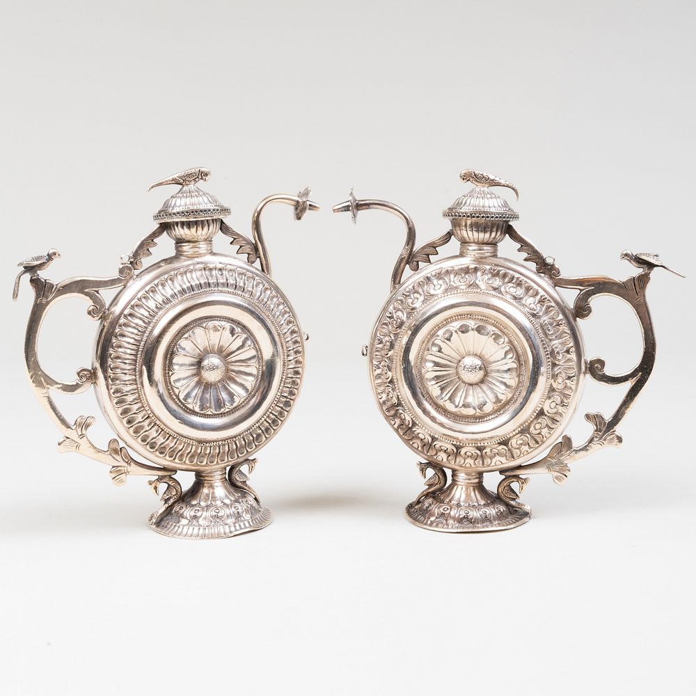 Appraisal: Pair of Indian Silver Rose Water Droppers Apparently unmarked x