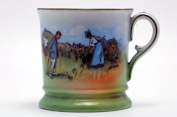 Appraisal: th century porcelain mug with scenes of early golfing including