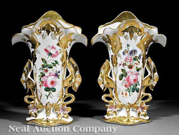 Appraisal: A Pair of Rococo Polychrome and Gilt Flare Vases c