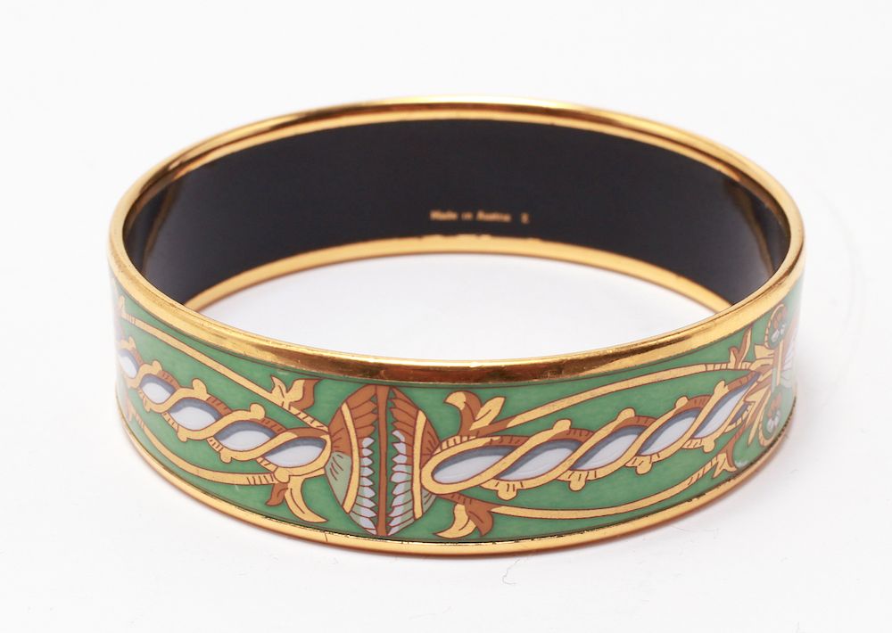 Appraisal: Hermes Paris Painted Enamel Bangle Bracelet Hermes Paris painted enamel