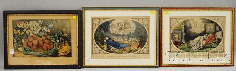 Appraisal: Three Framed Currier Ives Hand-colored Lithographs The Soldiers Dream of