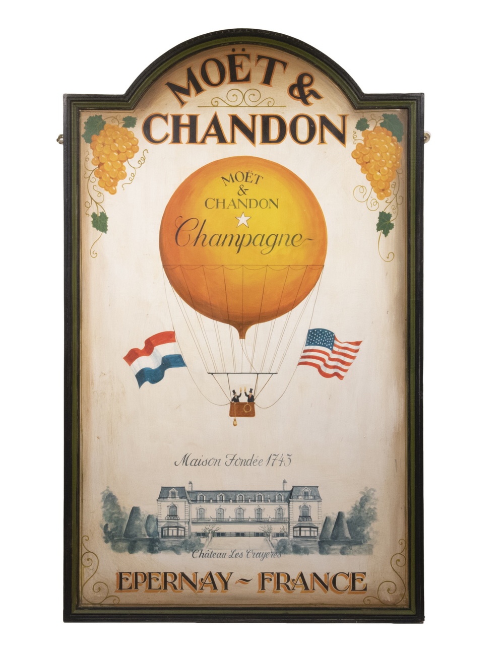 Appraisal: LARGE MOET CHANDON SIGN WITH BALLOON FRENCH US FLAGS Framed