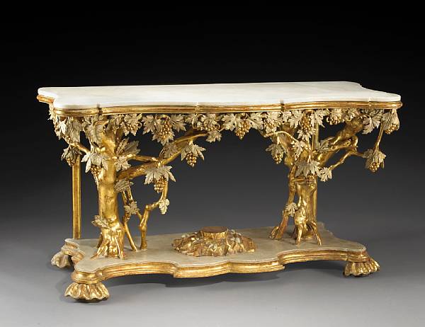 Appraisal: A fine Italian grotto painted and parcel gilt console table