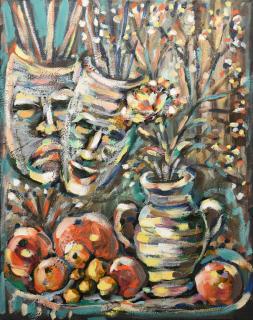 Appraisal: Greg Ridley O C Still Life with Masks Greg Ridley