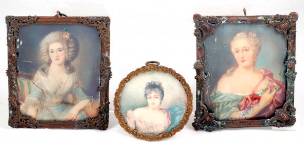 Appraisal: Three miniature portraits on ivory of young ladies One -