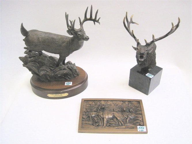 Appraisal: TWO MIXED MEDIA SCULPTURES plus a bronze plaque A bull