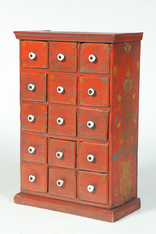 Appraisal: DECORATED CABINET American late th-early th century mixed woods including