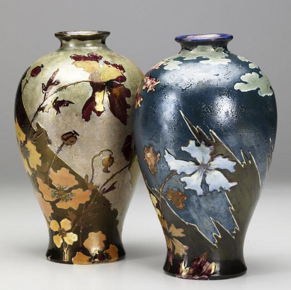 Appraisal: ERNST WAHLISSTwo Amphora porcelain Pergamon enameled vases with blossomsOne red