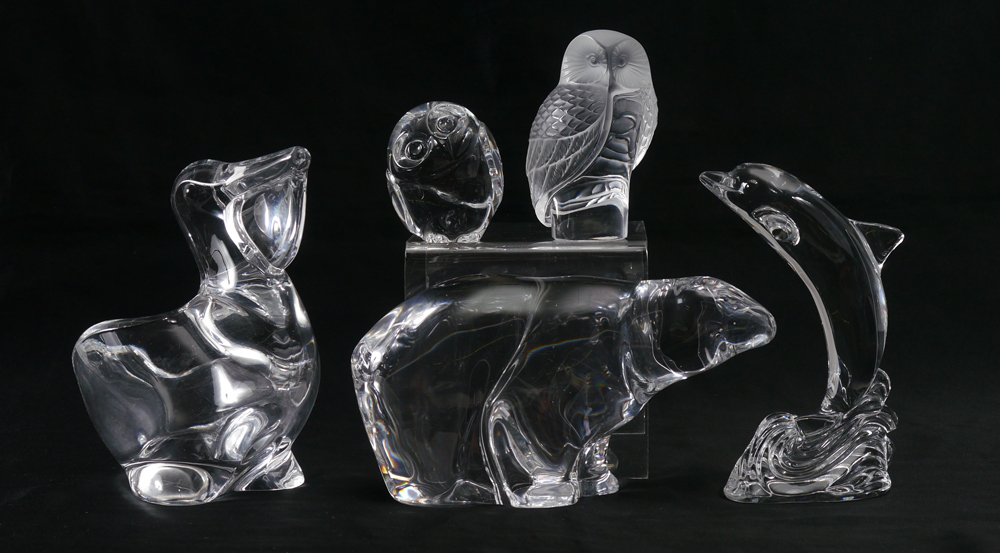 Appraisal: CRYSTAL ANIMALS GROUP piece group to include LALIQUE owl ''