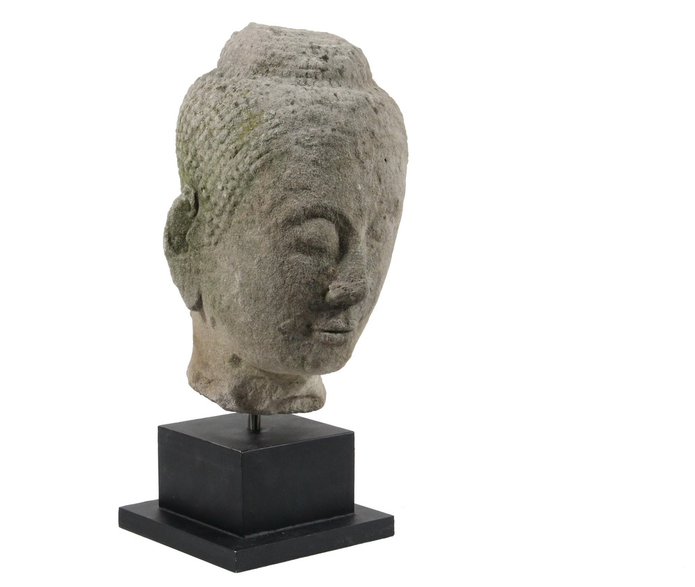 Appraisal: ANCIENT SIAMESE SCULPTURE - Large Carved Gray Sandstone Head of