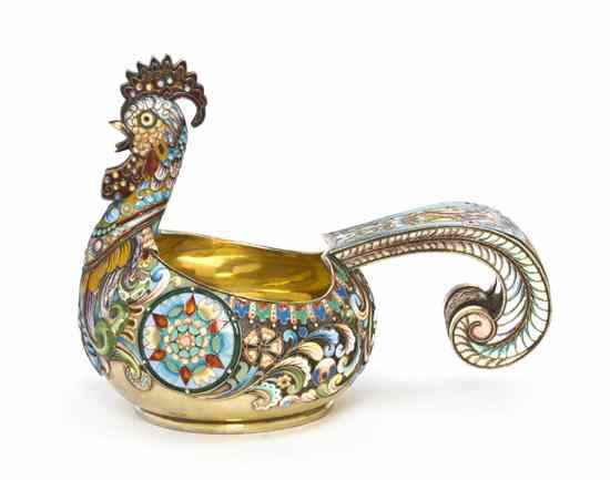 Appraisal: A Russian Enameled Gilt Silver Figural Kovsh Moscow circa -