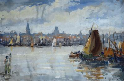 Appraisal: HERCULES BRABAZON BRABAZON Harbour Scene Rotterdam signed with initials and