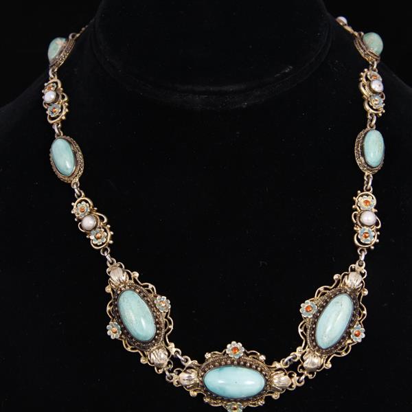 Appraisal: Austro Hungarian Silver Gilt Renaissance Revival Necklace with turquoise cabochons