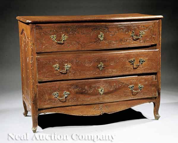 Appraisal: A Louis XV Carved Walnut Commode th c the serpentine