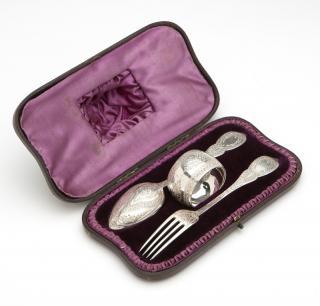 Appraisal: A Victorian sterling silver Christening set London each with maker's