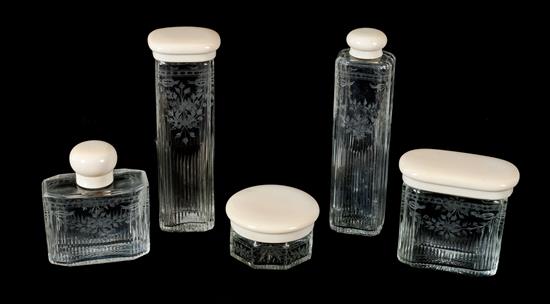 Appraisal: Sale Lot A Group of Five Etched and Cut Glass