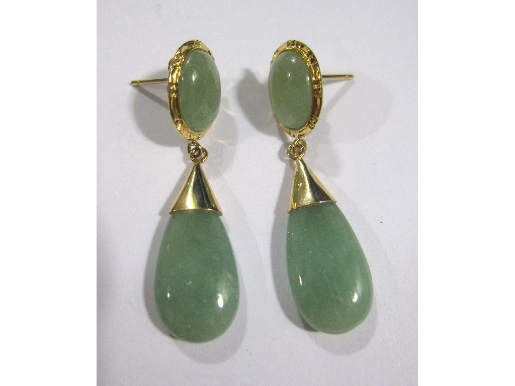 Appraisal: Pair of ct gold jade set drop earrings