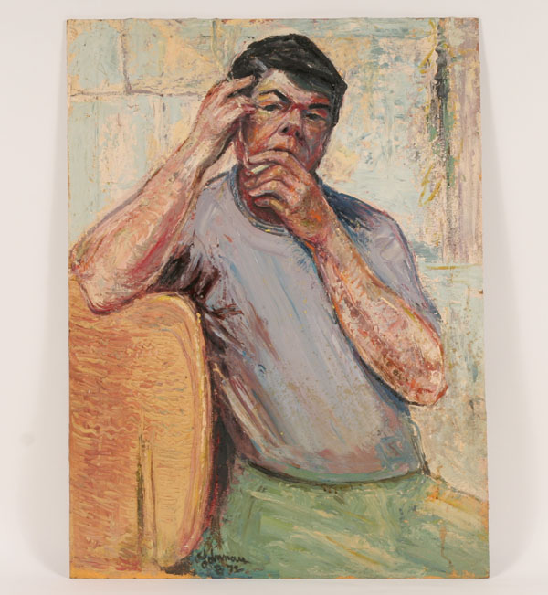 Appraisal: Robert Lohman American - self portrait smoking a cigarette oil