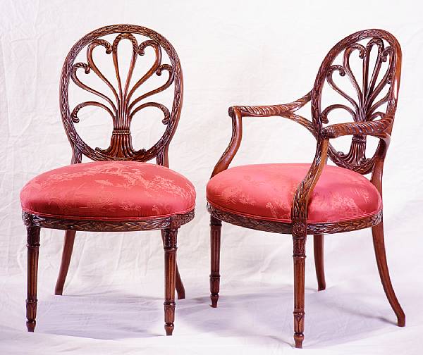 Appraisal: A pair of George III style mahogany armchairs The oval