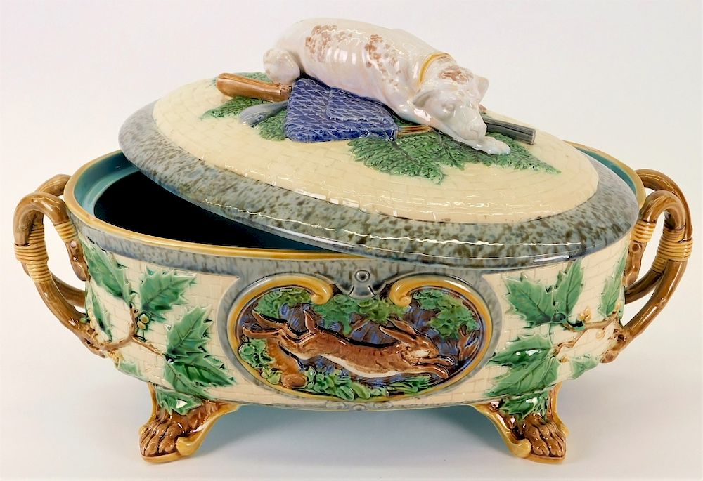 Appraisal: Minton Majolica Hunting Dog Game Tureen England Late th Century