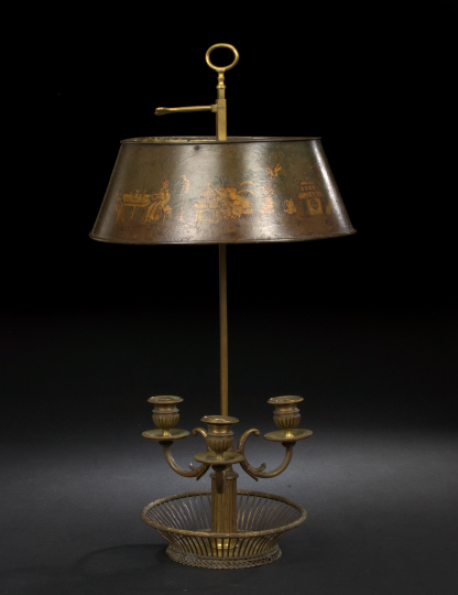 Appraisal: Empire-Style Patinated Brass Bouillotte Lamp early th century the adjustable