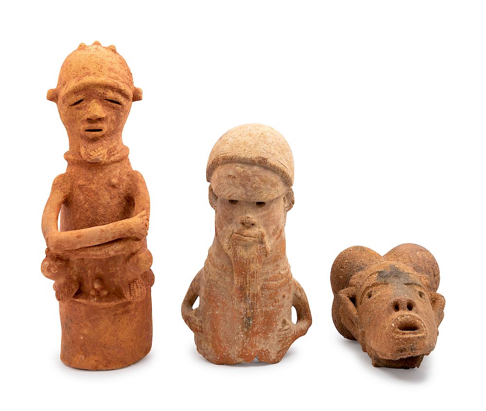 Appraisal: Two Earthenware Figures and a Nok Earthenware Head Height of