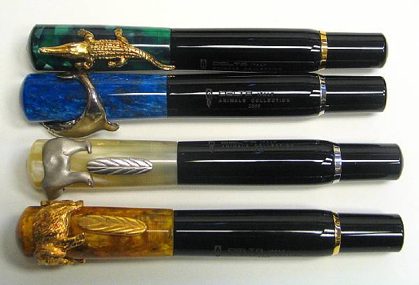 Appraisal: DELTA Resin Sterling Silver and Vermeil Animals Fountain Pen Set