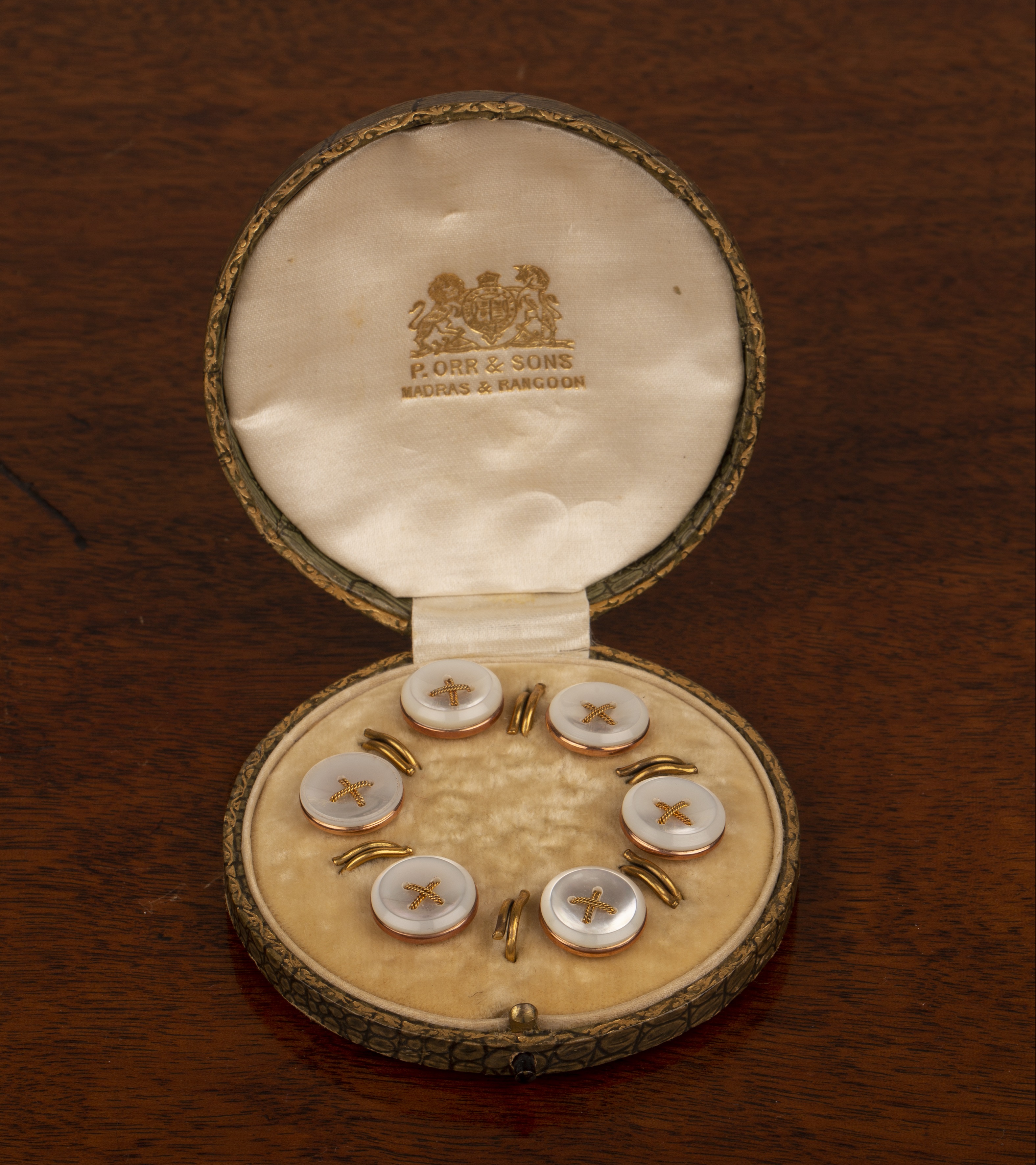 Appraisal: Cased ct gold stud setwith mother of pearl button top