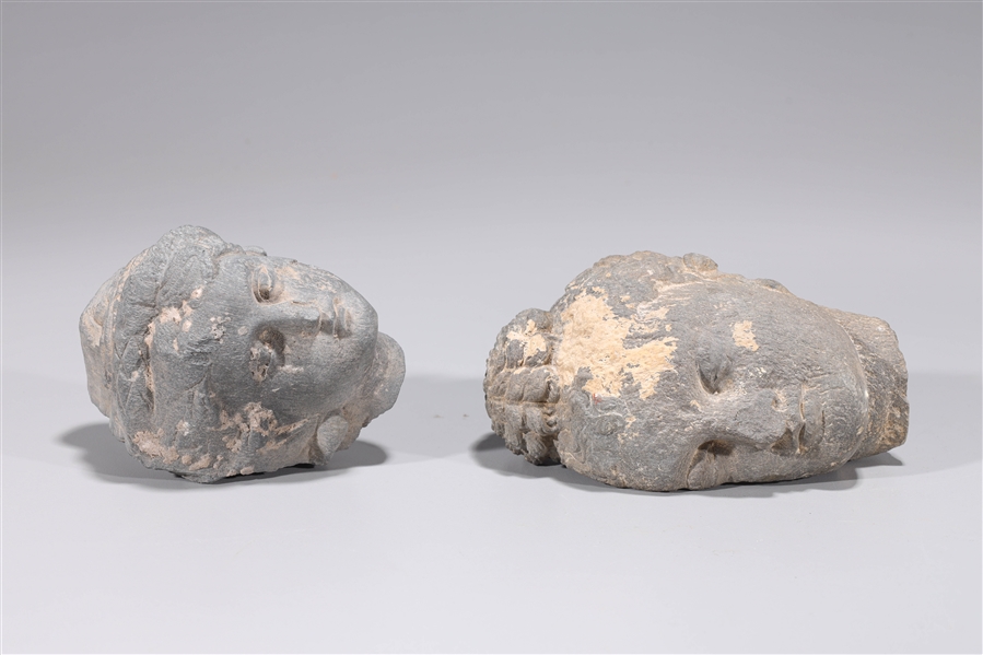 Appraisal: Two large carved Gandharan Schift heads as-is condition the larger