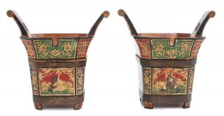 Appraisal: A Pair of Chinese Wood Tea Buckets Height inches A