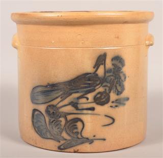 Appraisal: Stoneware Crock with Bird on Branch Blue Slip Four Gallon