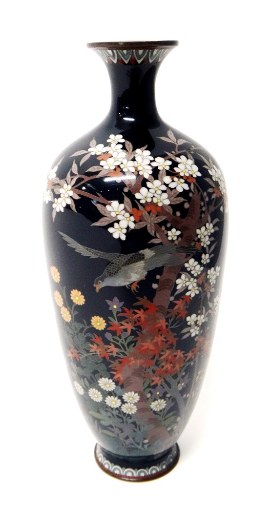 Appraisal: A Japanese cloisonn vase Meiji period of slender ovoid form