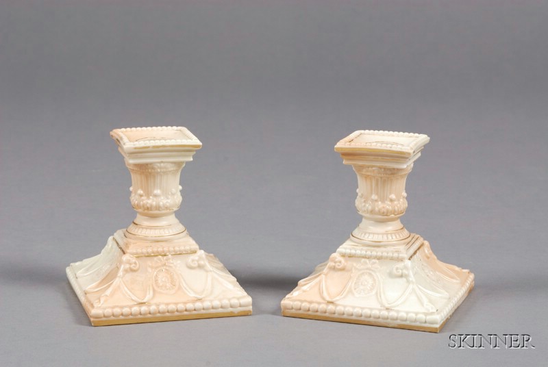 Appraisal: Pair of Royal Worcester Porcelain Candlesticks England late th century