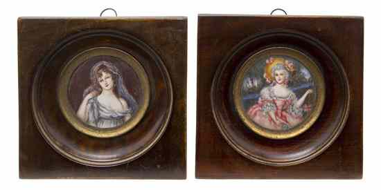 Appraisal: Two French Portrait Miniatures on Ivory Bertin each depicting a