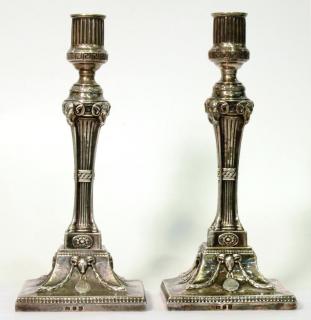 Appraisal: Pair George III Weighted Sterling Candlesticks Dated ornately cast with