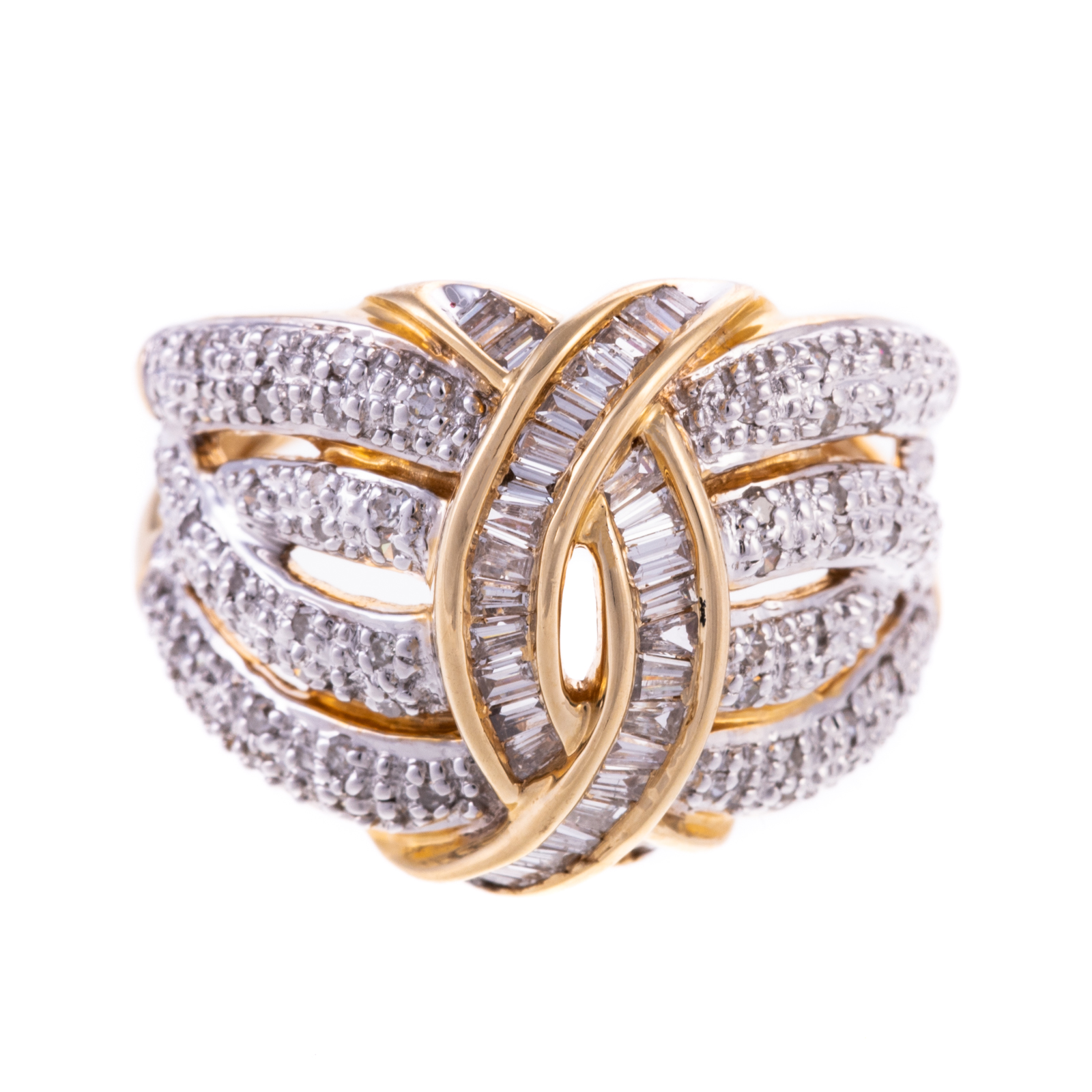 Appraisal: A DIAMOND INTERLOCKING RIBBON RING IN K K yellow gold