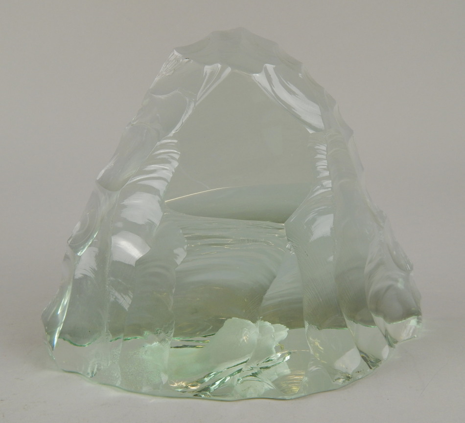 Appraisal: A modern green flash glass sculpture with plain glass front