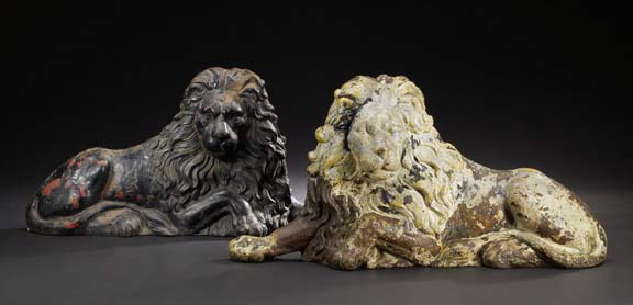 Appraisal: Pair of English Cast-Iron Entrance Silhouettes of recumbent lions third