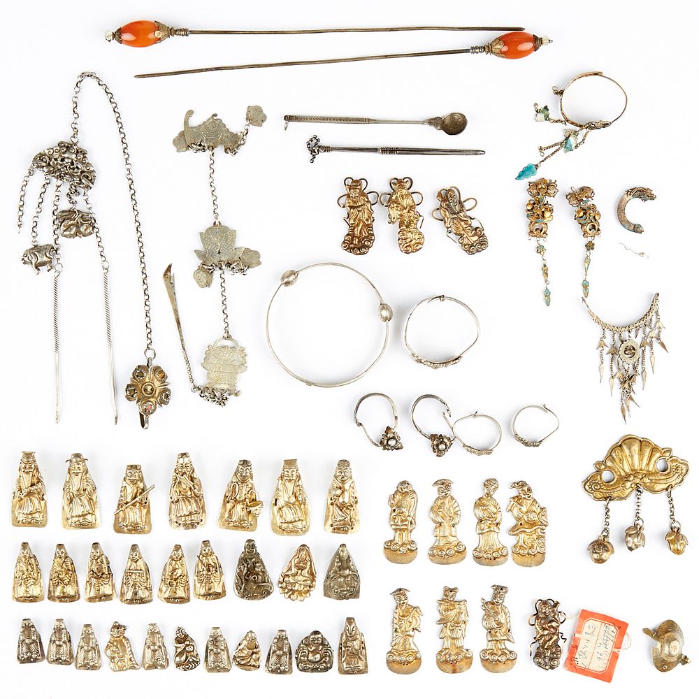 Appraisal: Assorted Chinese Silver Objects - Hat Pins Jewelry A large