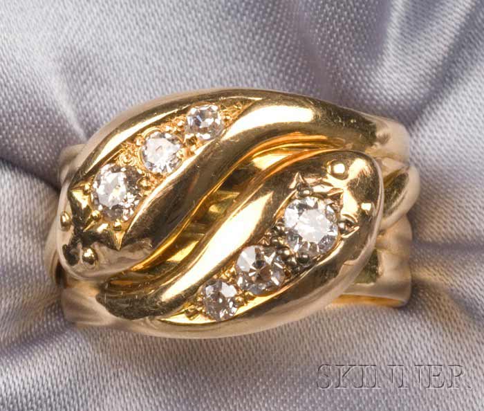 Appraisal: kt Gold and Diamond Snake Ring England designed as two