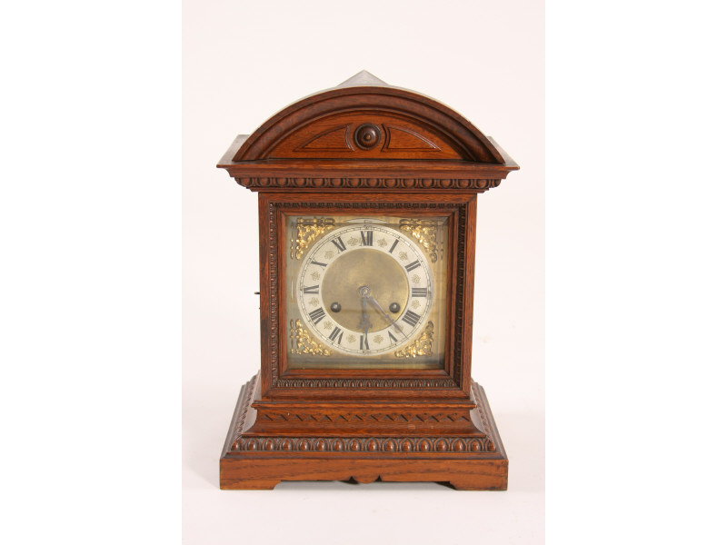 Appraisal: Antique Walnut Cased Mantel Clock ca time and strike brass